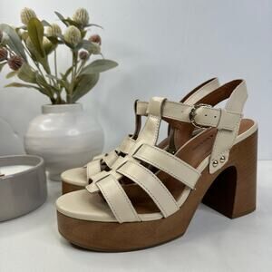 New Lucky Brand Imana Leather Platform Sandal Cream Women 6.5 NWOB